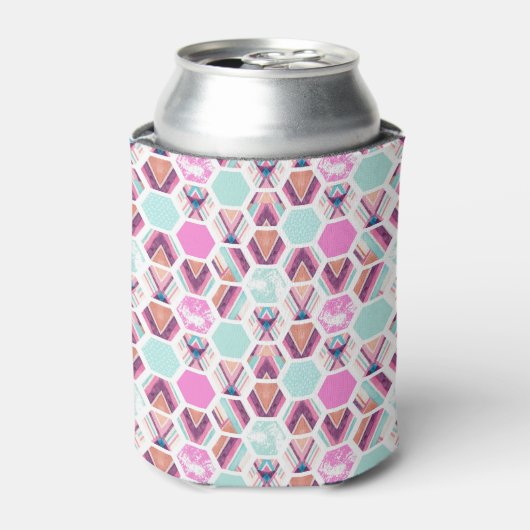 Waterverf Hexagon Patroon Blikjeskoeler (Blikje Voorkant)