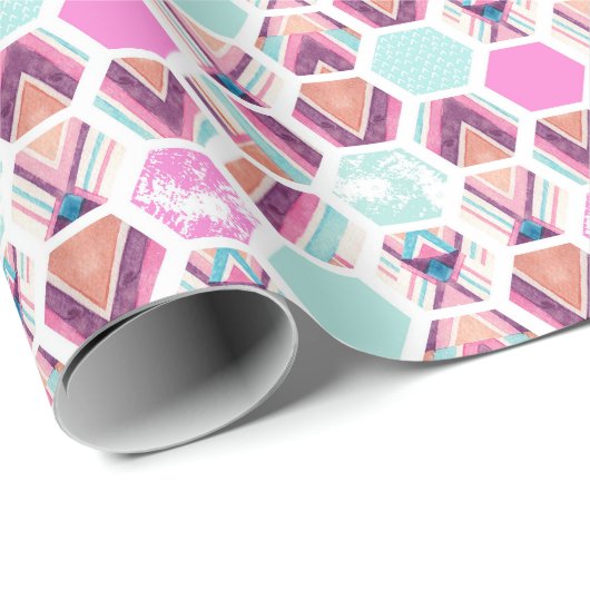 Waterverf Hexagon Patroon Cadeaupapier (Rol Hoek)