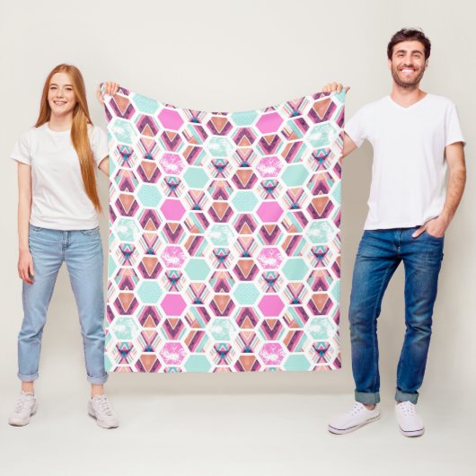Waterverf Hexagon Patroon Fleece Deken (In situ)