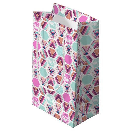 Waterverf Hexagon Patroon Klein Cadeauzakje (Voorkant Gekanteld)