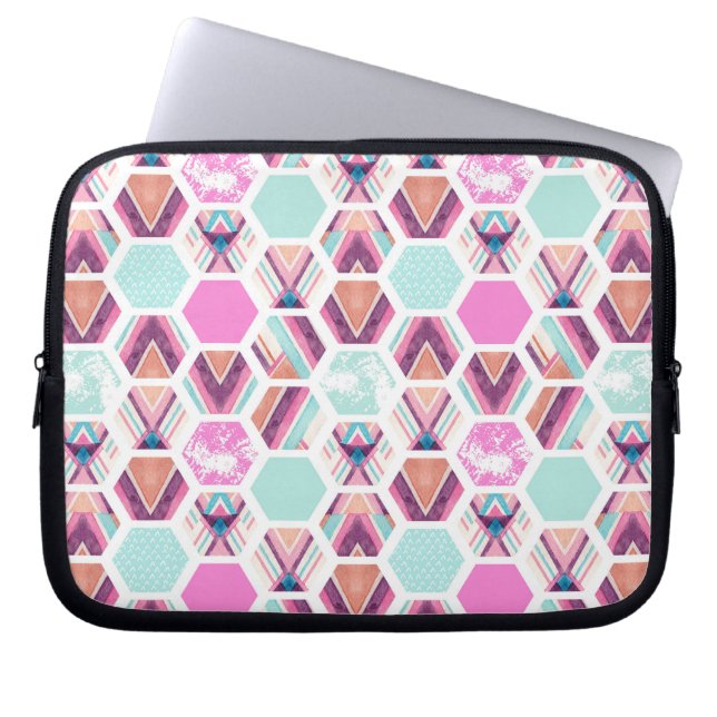 Waterverf Hexagon Patroon Laptop Sleeve (Voorkant)