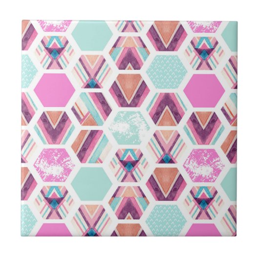 Waterverf Hexagon Patroon Tegeltje (Voorkant)