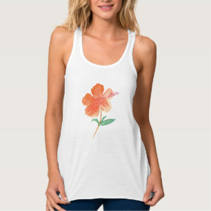 Waterverf Hibiscus Botanische Bloem Oranje Tanktop