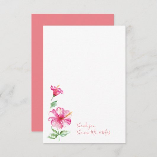 Waterverf Hibiscus Dank u wel Notitiekaartje (Voorkant / Achterkant)