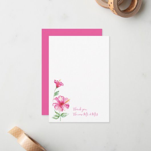 Waterverf Hibiscus Dank u wel Notitiekaartje (Voorkant / Achterkant in situ)