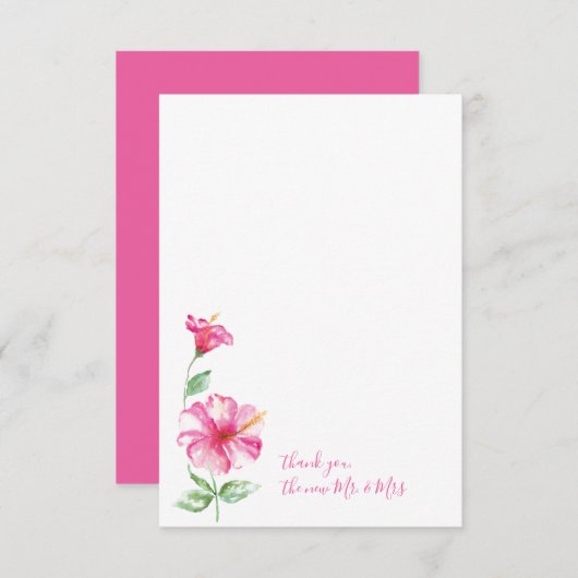 Waterverf Hibiscus Dank u wel Notitiekaartje (Voorkant / Achterkant)