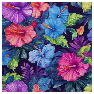 Waterverf Hibiscus (Dark IV) Stof