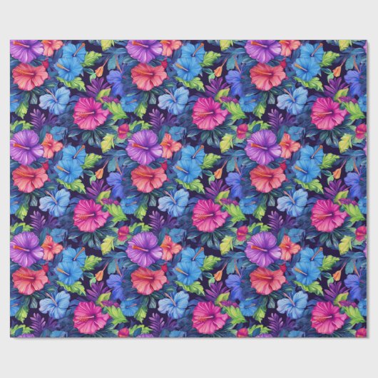 Waterverf Hibiscus (Dark IV) Wrapping Paper Roll Cadeaupapier (Vlak)