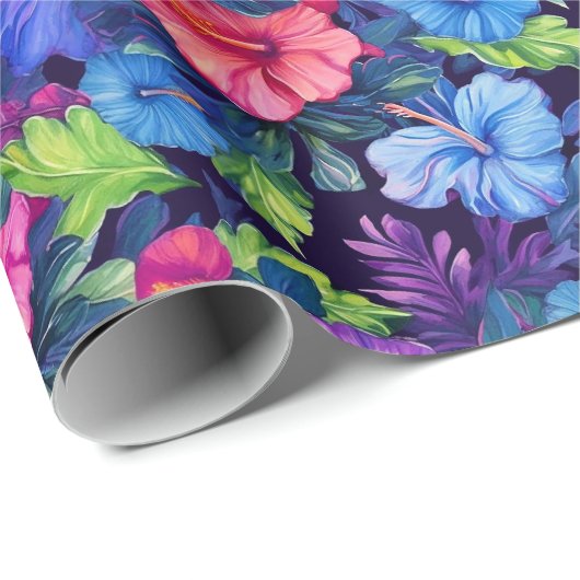 Waterverf Hibiscus (Dark IV) Wrapping Paper Roll Cadeaupapier (Rol Hoek)