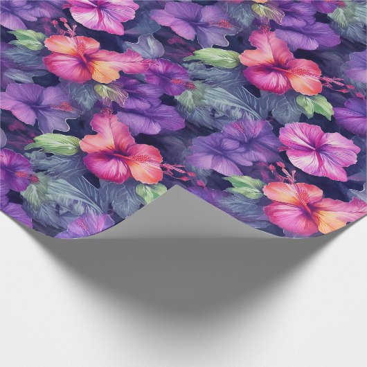 Waterverf Hibiscus (donker I) wikkelpapierrol Cadeaupapier (Hoek)