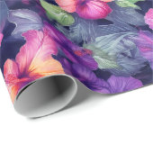 Waterverf Hibiscus (donker I) wikkelpapierrol Cadeaupapier (Rol Hoek)