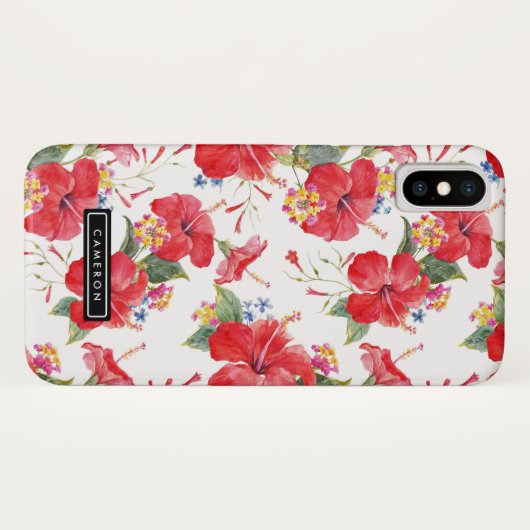 Waterverf Hibiscus en Lantana Patroon Custom Case-Mate iPhone Case (Achterkant (horizontaal))