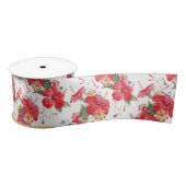 Waterverf Hibiscus en Lantana Tropical Pattern Satijnen Lint (Spoel)