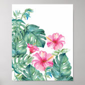 Waterverf Hibiscus en Monstera Leaves Poster (Voorkant)