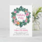 Waterverf Hibiscus en Tropische bladeren Birthday Kaart (Staand voorkant)