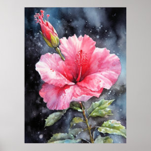 Waterverf Hibiscus Floral Illustrative Print