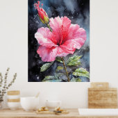 Waterverf Hibiscus Floral Illustrative Print (Keuken)