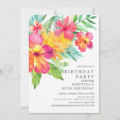 Waterverf Hibiscus Floral Tropical Birthday Party Kaart (Voorkant)