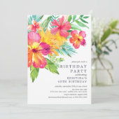 Waterverf Hibiscus Floral Tropical Birthday Party Kaart (Staand voorkant)