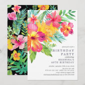 Waterverf Hibiscus Floral Tropical Birthday Party Kaart (Voorkant / Achterkant)