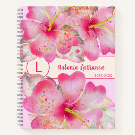 Waterverf Hibiscus Flower Monogram Notitieboek