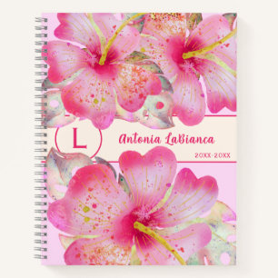 Waterverf Hibiscus Flower Monogram Notitieboek