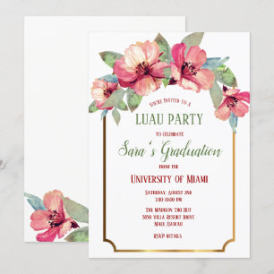 Waterverf Hibiscus Gold Luau Party Afstuderen Kaart