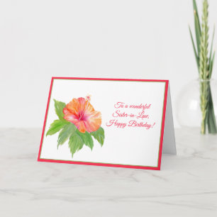 Waterverf Hibiscus Happy Birthday Zuster-in-Law Kaart