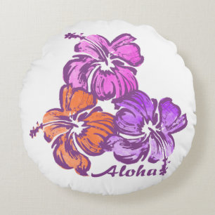 Waterverf Hibiscus Hawaiian Floral Omkeerbaar Rond Kussen