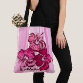 Waterverf Hibiscus Hawaiian Omkeerbare Beach zak Tote Bag (Dichtbij)