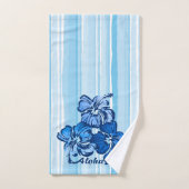 Waterverf Hibiscus Hawaiian Stripe - Blauw Bad Handdoek (Handdoek)
