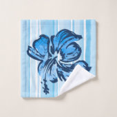 Waterverf Hibiscus Hawaiian Stripe - Blauw Bad Handdoek (Wasdoekje)