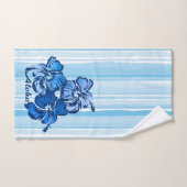 Waterverf Hibiscus Hawaiian Stripe - Blauw Bad Handdoek (Handdoek)
