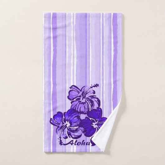Waterverf Hibiscus Hawaiian Stripe - Paars Bad Handdoek (Handdoek)