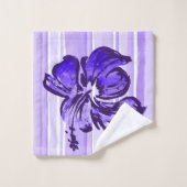 Waterverf Hibiscus Hawaiian Stripe - Paars Bad Handdoek (Wasdoekje)