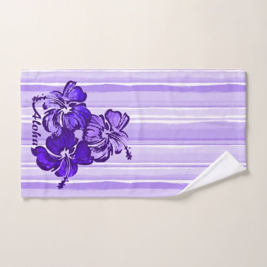 Waterverf Hibiscus Hawaiian Stripe - Paars Bad Handdoek (Handdoek)