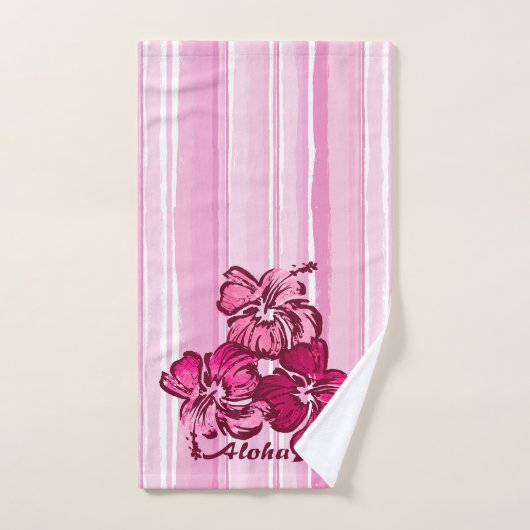 Waterverf Hibiscus Hawaiian Stripe - Roze Bad Handdoek (Handdoek)