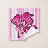 Waterverf Hibiscus Hawaiian Stripe - Roze Bad Handdoek (Wasdoekje)