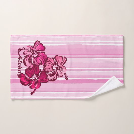 Waterverf Hibiscus Hawaiian Stripe - Roze Bad Handdoek (Handdoek)