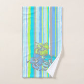 Waterverf Hibiscus Hawaiian Stripe-Turquoise Bad Handdoek (Handdoek)