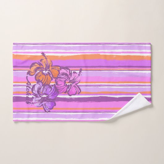 Waterverf Hibiscus Hawaiian Stripe-Violet Bad Handdoek (Handdoek)