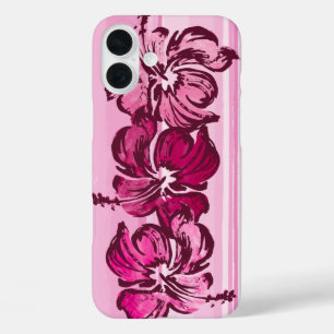 Waterverf Hibiscus Hawaiian Tropisch Roze iPhone 16 Plus Hoesje