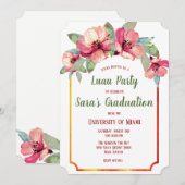 Waterverf Hibiscus Luau Afstudeerfeest Uitnodiging (Voorkant / Achterkant)