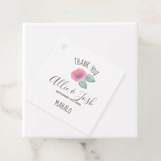 Waterverf Hibiscus Maui Wedding Bedankjes Labels (In situ)