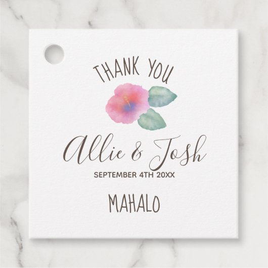 Waterverf Hibiscus Maui Wedding Bedankjes Labels (Voorkant)