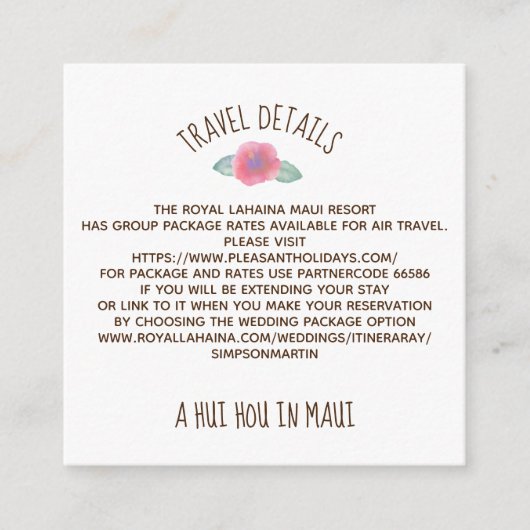 Waterverf Hibiscus Maui Wedding Informatiekaartje (Voorkant)