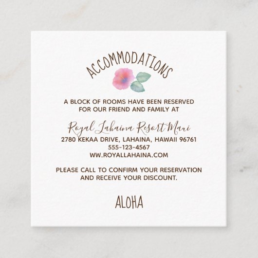 Waterverf Hibiscus Maui Wedding Informatiekaartje (Voorkant)