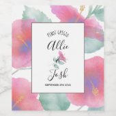 Waterverf Hibiscus Maui Wedding Wijn Etiket (Enkel label)
