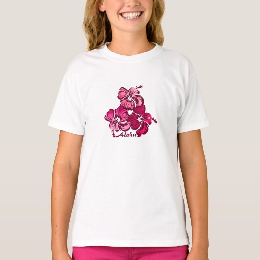 Waterverf Hibiscus Meisjes T-shirt (Voorkant)