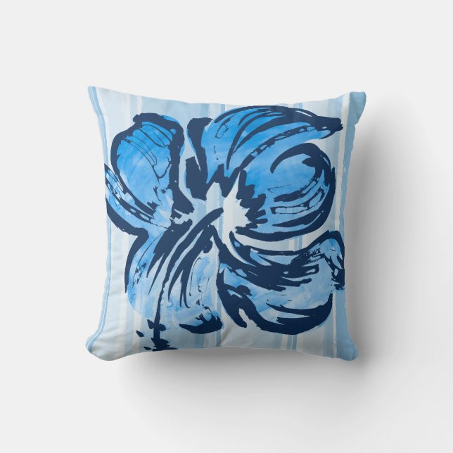 Waterverf Hibiscus Reversible Square Pillow Kussen (Voorkant)